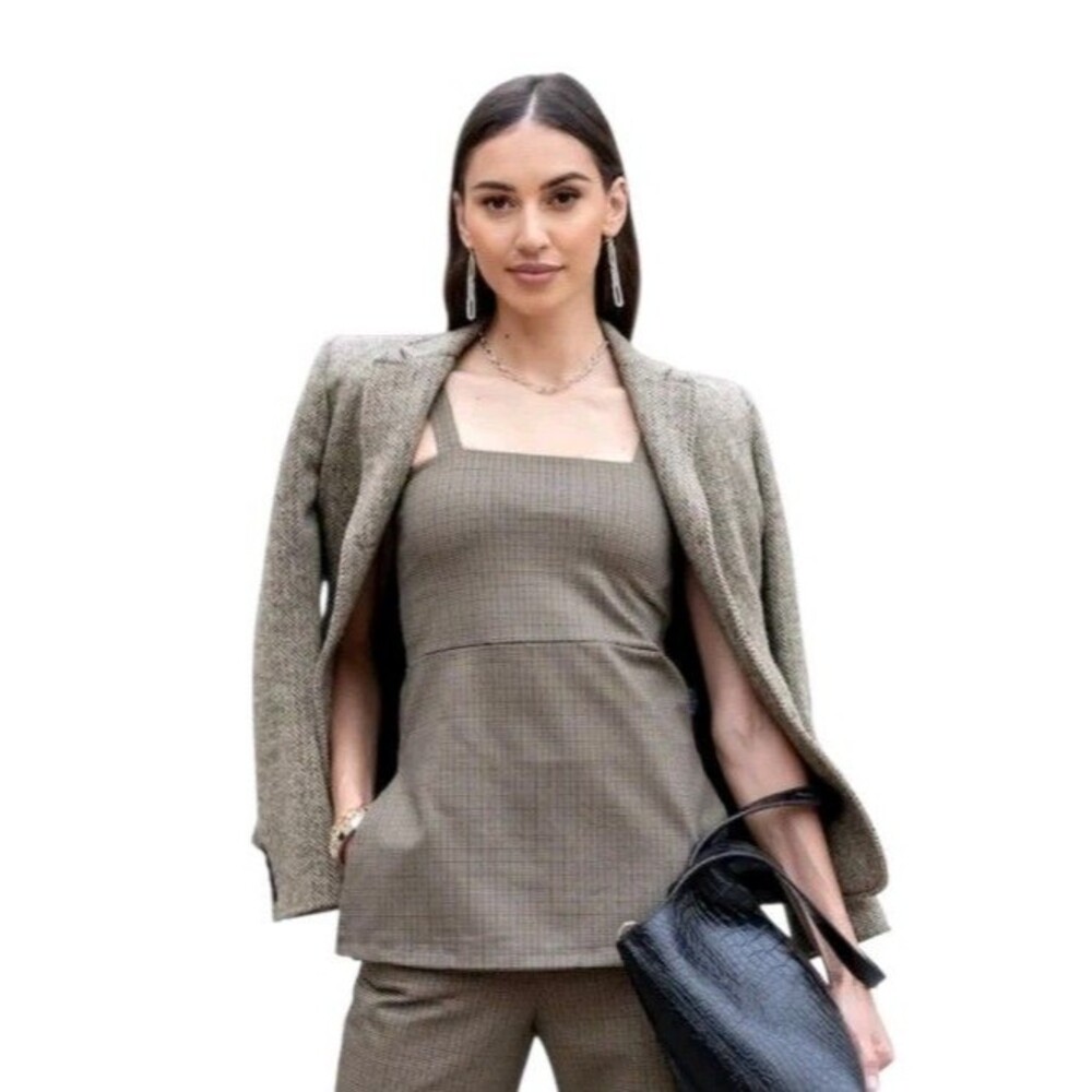 Kira Grace Tiny Houndstooth Tunic Cami Top Womens L Brown Side Slits Office